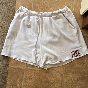 PINK Victoria's Secret White Drawstring Athletic Shorts with Pink Logo size xL